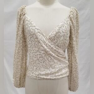 NWT Anthropologie Women's White Sequin Wrap Blouse Size XS